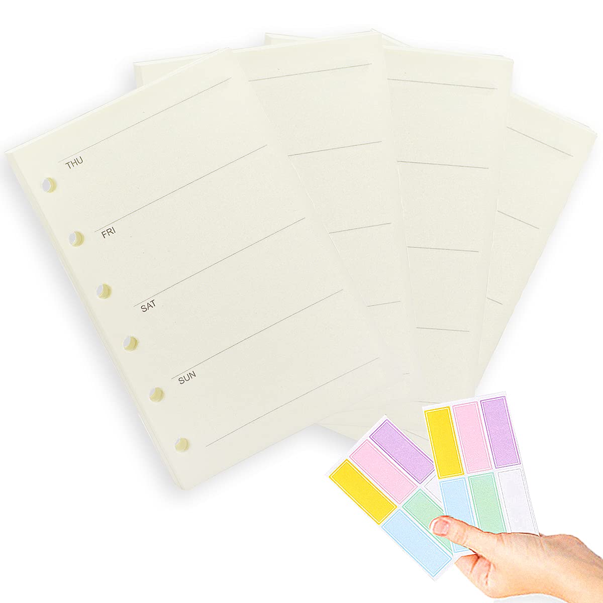 A7 Planner Refills, 4 Packs per Set, Weekly Plan Paper, A7 6 Ring Binder Inserts Refill with Label Stickers Gift,Mini Binder Refills,6 hole/100gsm Thick Paper/4.84 x 3.23'', Harphia