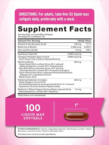 Nature's Truth Collagen Beauty Supplement | 100 Liquid Max Softgels | Non-GMO & Gluten Free Pills | Hydrating Formula