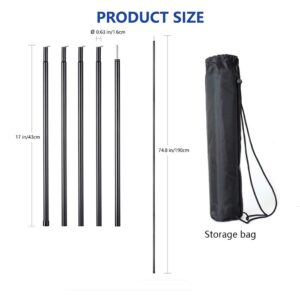 Long Leaf Tent Poles,Adjustable Steel Rods for Camping Tarps,Backpacking,Shelters,Portable Tarp Poles Rods-2 Pack (Black)