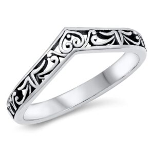 v shaped filigree swirl chevron ring new .925 sterling silver band size 11