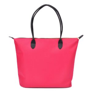 Premium Large Nylon Tote Water Resistant Top Zip Shoulder Bag Handbag, Fuchsia