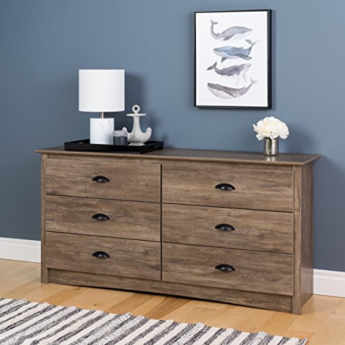 Prepac Salt Spring 5-Drawer Chest, Drifted Gray & Salt Spring 6 Drawer Dresser, Drifted Gray