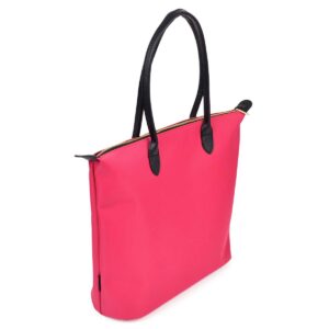 Premium Large Nylon Tote Water Resistant Top Zip Shoulder Bag Handbag, Fuchsia