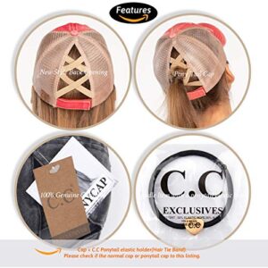 C.C Exclusives Washed Distressed Cotton Denim Criss-Cross Ponytail Hat Baseball Cap Bundle Hair Tie (BT-780)(BT-791) (A Elastic Band-Baby Leopard)