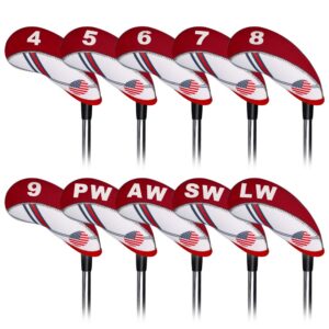 Craftsman Golf Red and White US Flag Neoprene Golf Club Head Cover Wedge Iron Protective Headcover for Callaway, Ping, Taylormade, Cobra, Etc. (White & Red)