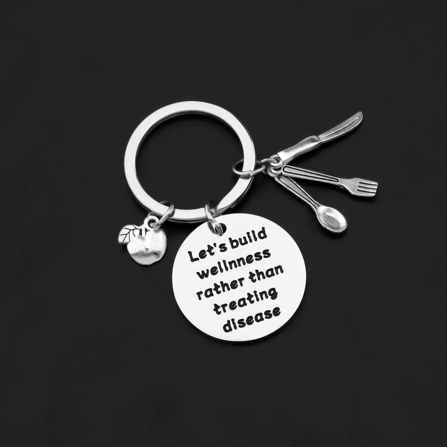 TGBJE Nutritionist Gift Keychain - 'Let's Build Wellness' Stainless Steel Keychain, Perfect for Dietitians, Nutrition Graduates & RDNs - Silver, Unisex, 3.0x3.0cm - Includes Velvet Pouch