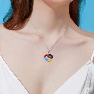 EXRANQO Personalized Autism Awareness Locket Necklace Sterling Silver Autism Awareness Colorful Puzzle Piece Photo Necklace That Holds Pictures Motivational Autism Healing Gifts