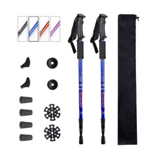 Aihoye Trekking Poles Shock Absorbing Adjustable Hiking or Walking Sticks for Hiking Collapsible Strong, 2-pc Pack Lightweight Walking Pole, All Terrain Accessories and Carry Bag (Blue)