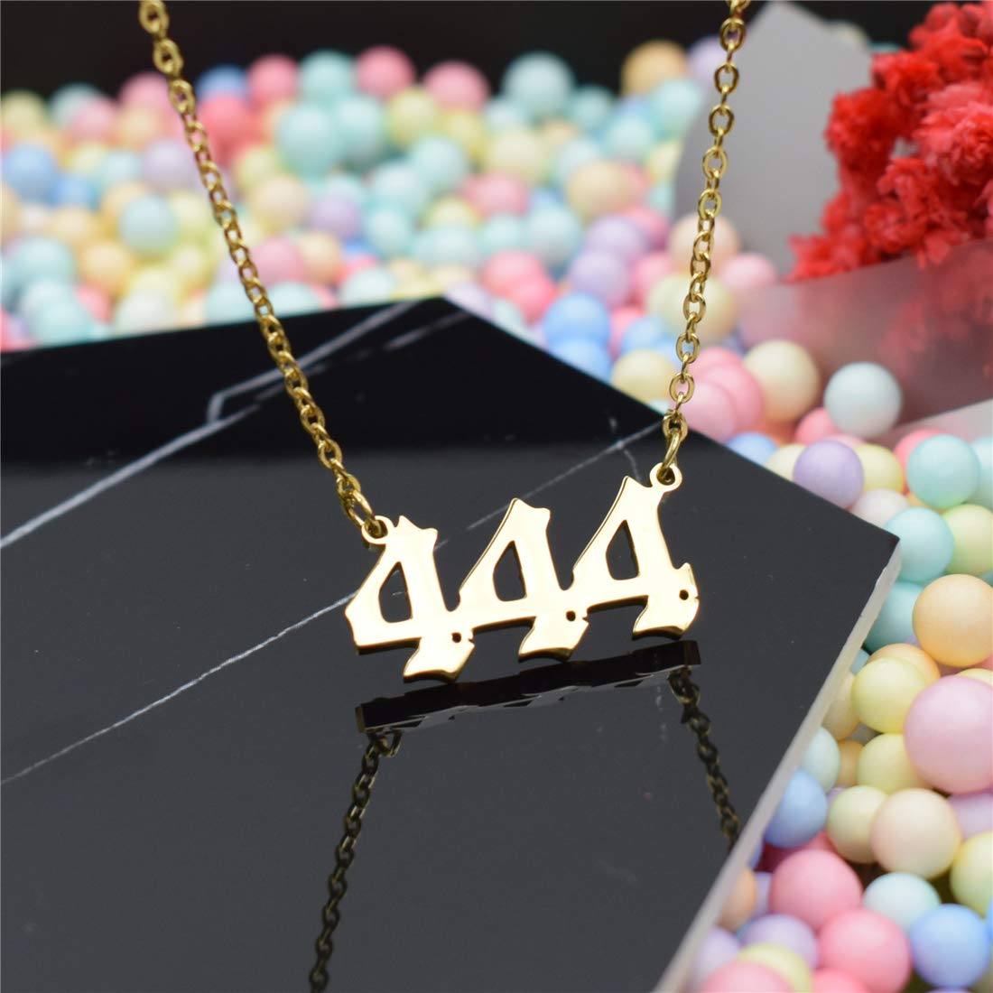 HUTINICE Angel Number Necklace, 444 Necklace Gold Dainty Choker Lucky Numbers Pendant Numerology Minimalist Women Jewelry (444-Gold)