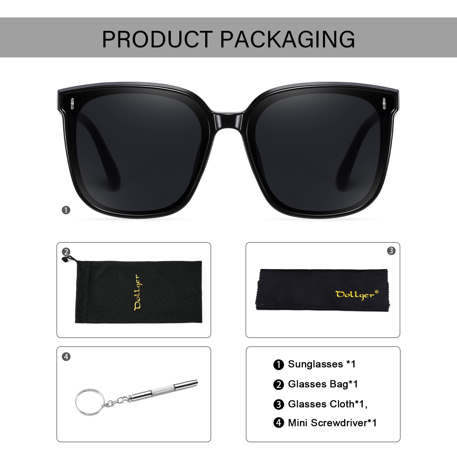 Dollger Retro Oversized Square Sunglasses for Women Trendy Classic Style Sun Glasses UV400 Protection Black