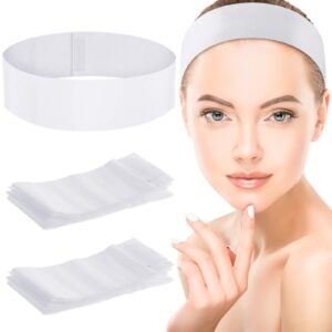 willbond 90 pieces disposable facial headbands spa stretch non woven facial hair band skin care headbands with soft convenient closure for women salons (white)