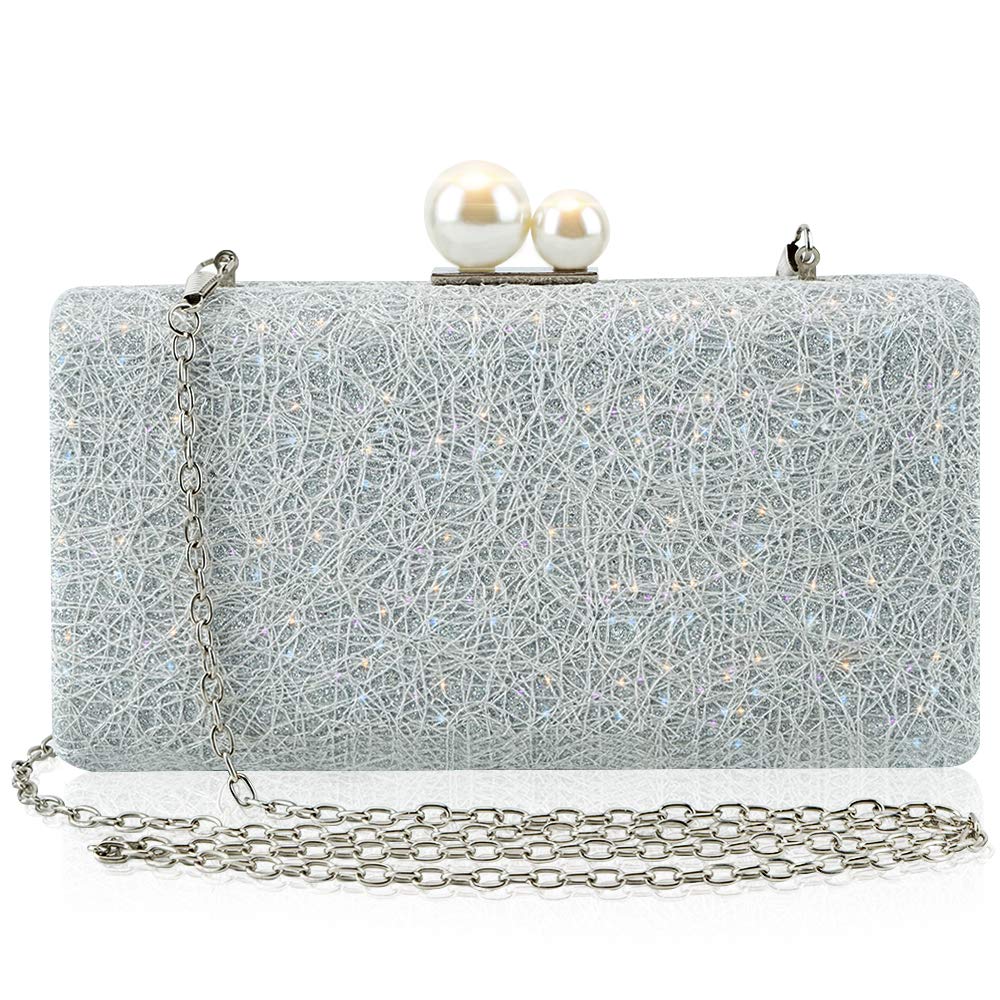 CHISHUNG Evening Handbag for Women Fashion Chain Bag Ladies Clutch Bag Evening Party Bag, Silver