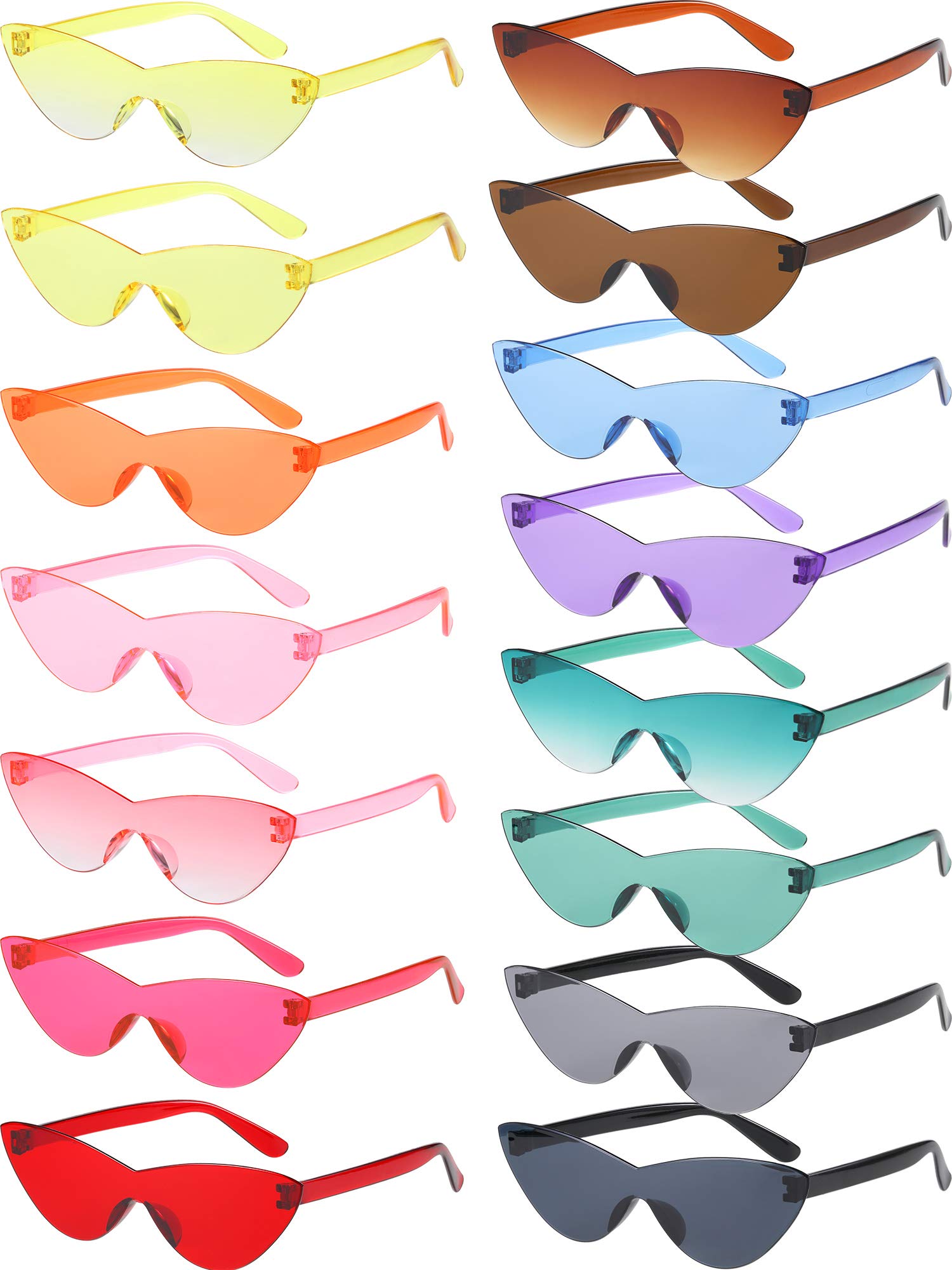 Weewooday 15 Pairs Candy Colored Rimless Sunglasses Cat Eye Colored Transparent Sunglasses for Women Men