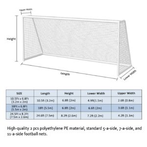 EMEKIAN 2 Pcs Soccer Replacement Goal Nets, 11 v 11 Polyethylene Football Net, Full Size Soccer High Impact Net Set for Match Training, 24.5 Ft x 8.2 Ft, NOT Include Posts