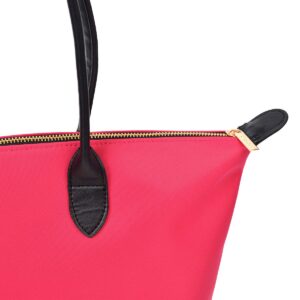 Premium Large Nylon Tote Water Resistant Top Zip Shoulder Bag Handbag, Fuchsia