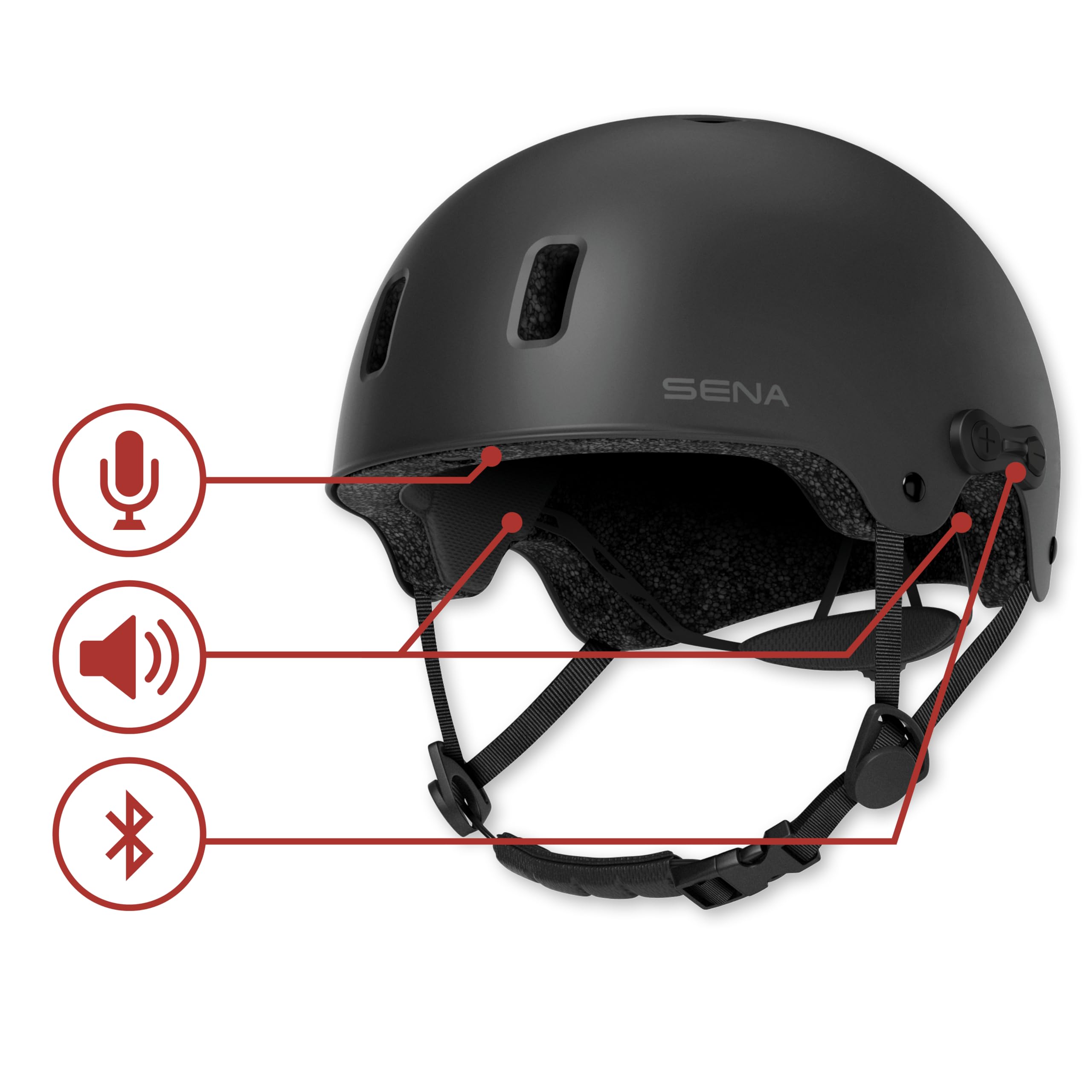 Sena Rumba Bluetooth Smart Helmet for BMX, Skating, Skateboarding, Scooter, and E-Bike (Matte Black, Large)