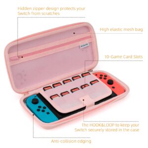 GeekShare Cat Ears Carry Case Compatible with Nintendo Switch/Switch OLED - Portable Hardshell Slim Travel Carrying Case fit Switch Console & Game Accessories (Pink, Small)