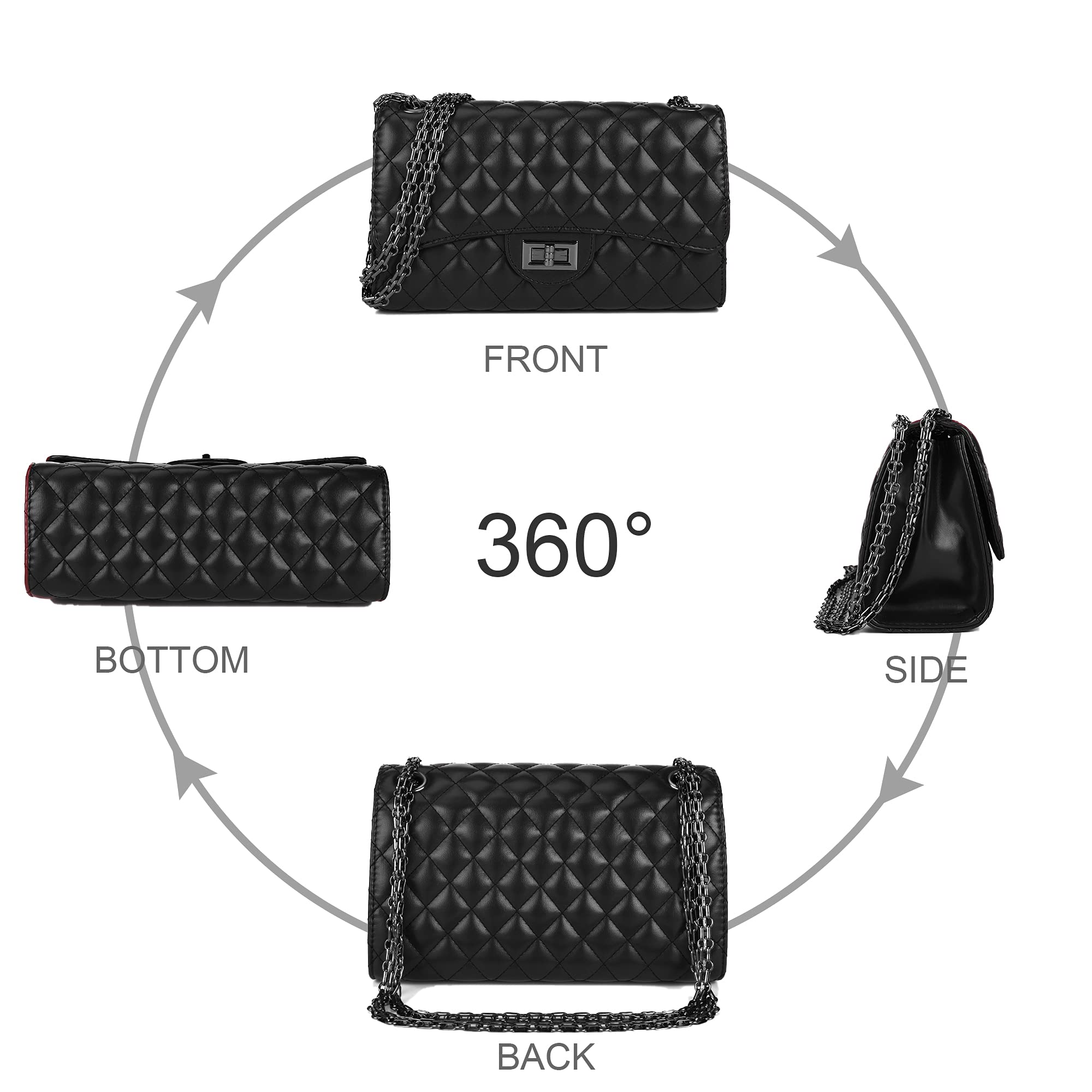 Gladdon Quilted Leather Crossbody Purse for Women Trendy Ladies Shoulder Bag with Chain Designer Purses Black