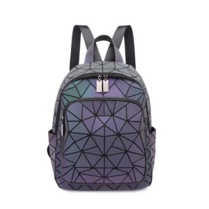 LorranTree Geometric Backpack Luminous Backpacks Holographic Reflective Bag Large Capacity Backpacks for Women Colorful Daypacks 01