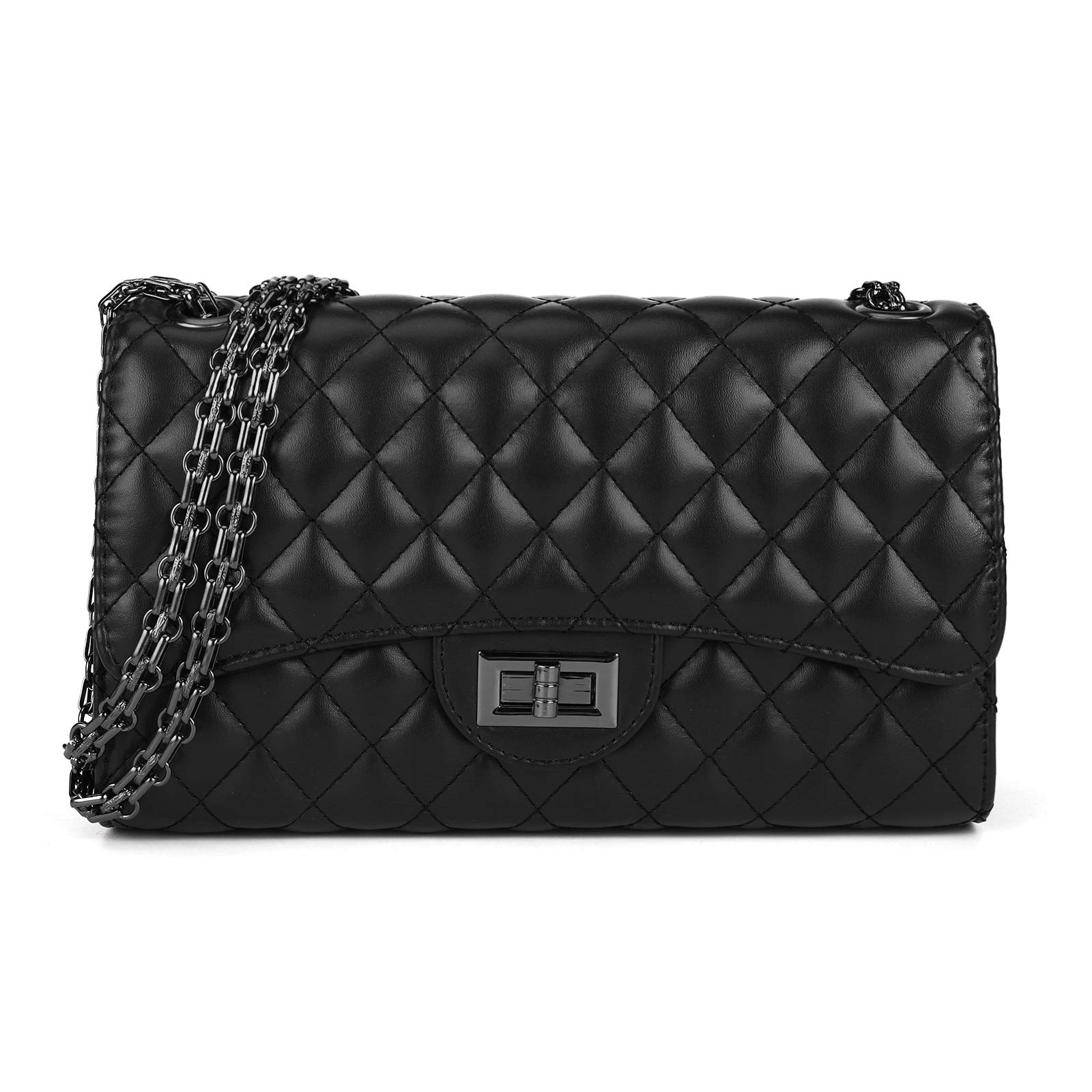 Gladdon Quilted Leather Crossbody Purse for Women Trendy Ladies Shoulder Bag with Chain Designer Purses Black