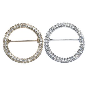 2Pieces Shiny Geometry Circle Round Brooch for Women Girls Suit Lapel Pins for Party Wedding Gift Fashion Feminist Rhinestone Crystal Accessories for Shawl Scarf Buckle Sweater Cardigan