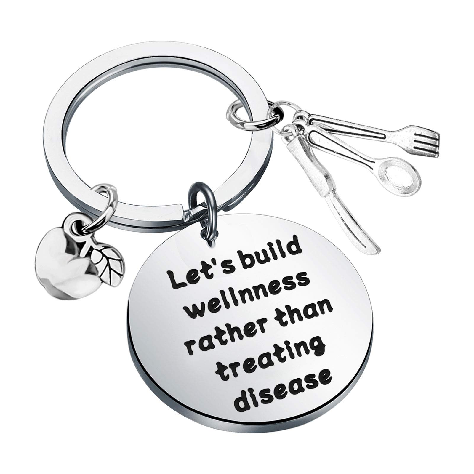 TGBJE Nutritionist Gift Keychain - 'Let's Build Wellness' Stainless Steel Keychain, Perfect for Dietitians, Nutrition Graduates & RDNs - Silver, Unisex, 3.0x3.0cm - Includes Velvet Pouch