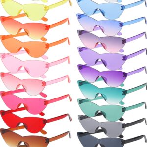 Weewooday 15 Pairs Candy Colored Rimless Sunglasses Cat Eye Colored Transparent Sunglasses for Women Men