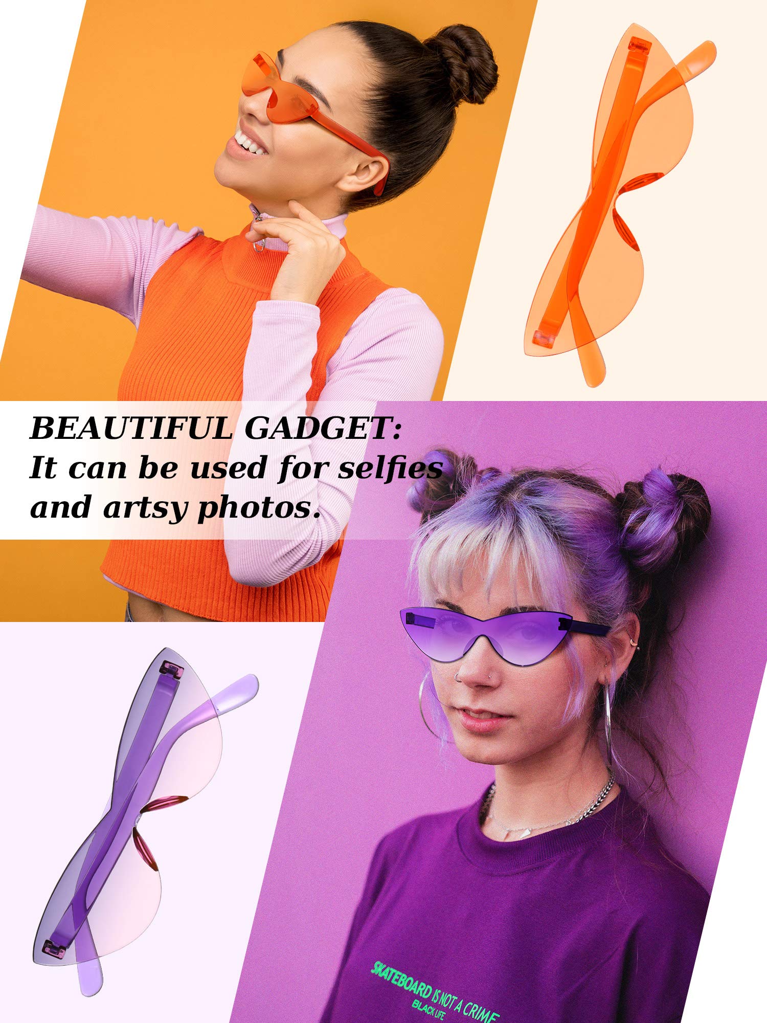 Weewooday 15 Pairs Candy Colored Rimless Sunglasses Cat Eye Colored Transparent Sunglasses for Women Men