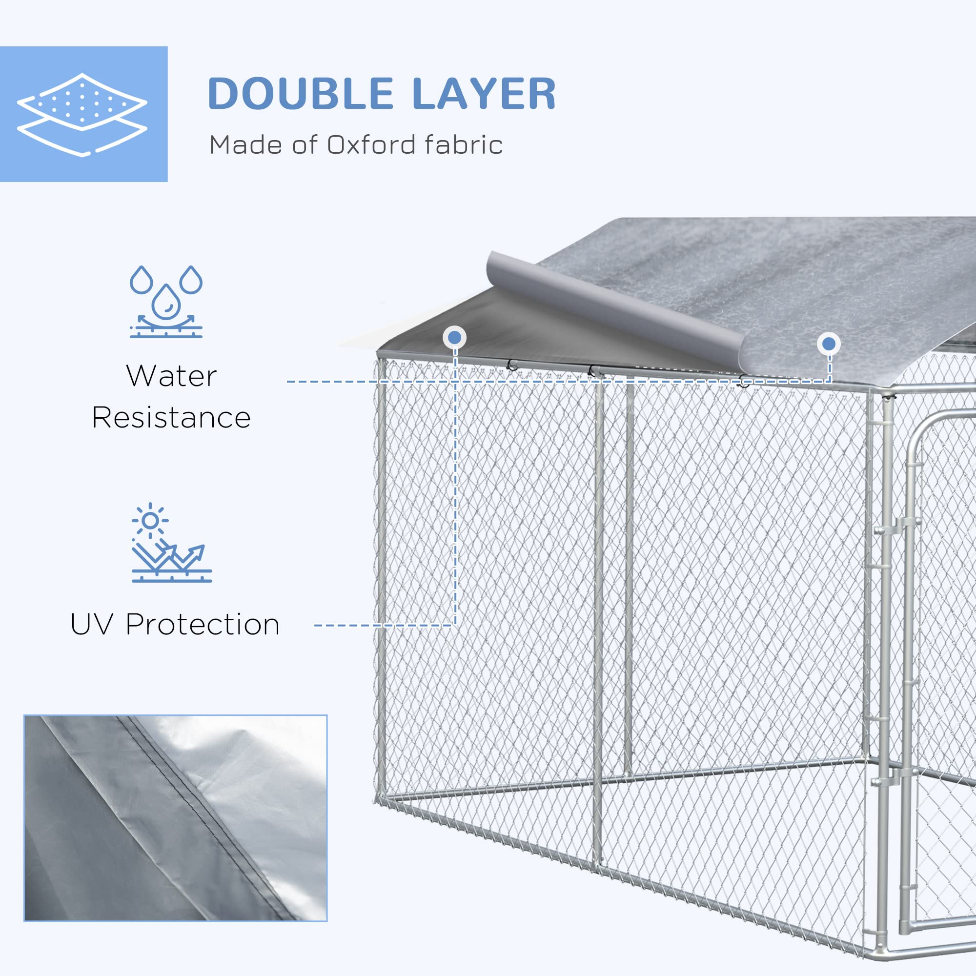 PawHut Large Dog Kennel Outside, Heavy Duty Dog Cage with Waterproof Cover, Outdoor Fence Dog Run with Galvanized Chain Link, Secure Lock, 13' x 7.5' x 7.5'