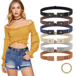 XZQTIVE 6 Pieces No Buckle Stretch Belt for Women Men, Buckless Belt Comfortable Invisible Elastic Belt for Jeans Pants Dresses, No Bulge No Hassle, Fit Waist Size 22-35in