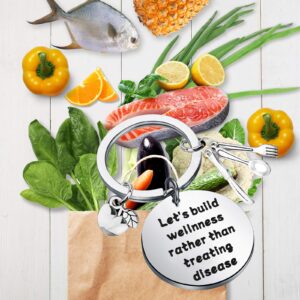 TGBJE Nutritionist Gift Keychain - 'Let's Build Wellness' Stainless Steel Keychain, Perfect for Dietitians, Nutrition Graduates & RDNs - Silver, Unisex, 3.0x3.0cm - Includes Velvet Pouch