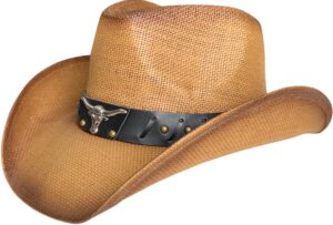 western outback cowboy hat men's women's style straw felt canvas (brown bull)