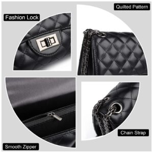 Gladdon Quilted Leather Crossbody Purse for Women Trendy Ladies Shoulder Bag with Chain Designer Purses Black