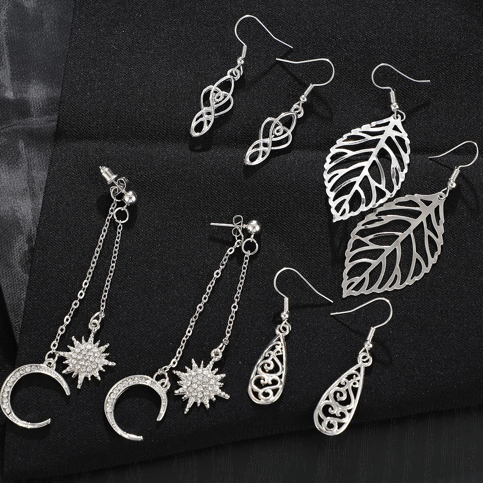 Dangle Earrings for Women, Funtopia 16 Pairs Statement Earrings Butterfly Moon Earring Sets Boho Fashion Jewelry for Birthday Party Wedding, Silver Color