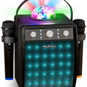 MASINGO Karaoke Machine for Adults and Kids with 2 Wireless Microphones, Portable Singing PA Speaker System Set with 2 Bluetooth Mics, Disco Ball Party Lights & TV Cable, Ostinato M7