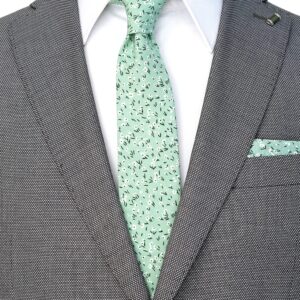 ZENXUS Mens Cotton Skinny Floral Light Sage Tie Combo Set with Pocket Square