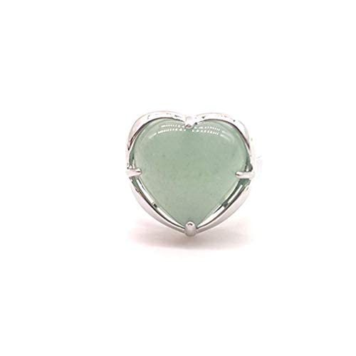 Natural Stone Rose Quartz Agate Turquoise Adjustable Finger Rings Semi Precious Heart Shaped Gemstone Anniversary (Green Aventurine)