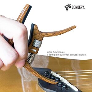 Sondery Guitar Capo Trigger Tension Adjustable Professional for 6 Strings Acoustic and Electric Guitars Perfect Tone on Any Fret with Guitar Bridge Pin Puller