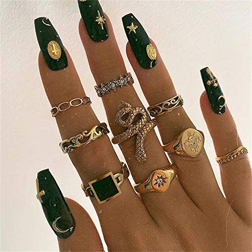 YOOESTORES82 Boho Knuckle Stackable Ring Set for Women,Vintage Gold Silver Rings Set Stacking Rings Set Star Moon Bulk Multiple Pack Midi Finger Rings (B)