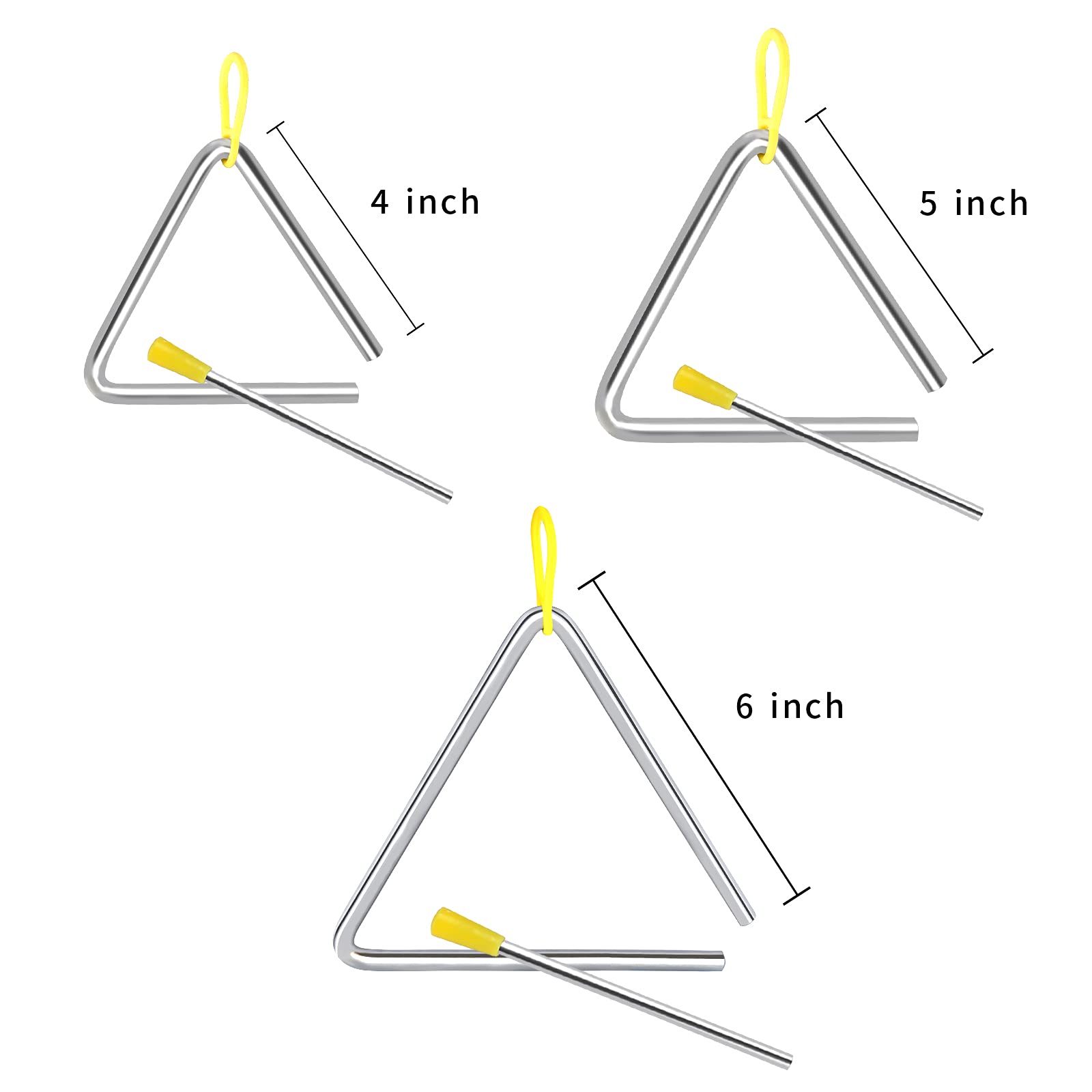 EASTROCK Triangle Instrument 3 Packs 4 5 6 Inch Percussion Instrument Set Hand Percussion Triangles with Striker