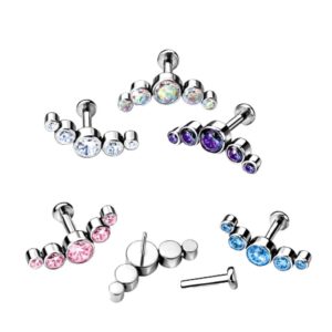 Pierced Owl 16GA G23 Implant Grade Titanium Threadless Push-in 5 CZ Crystal Curve Top Labret Monroe Lip Cartilage Helix Barbell (Aurora Borealis)