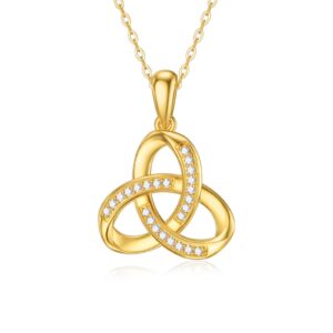 14K Solid Gold Love Knot Necklace for Women, Yellow Gold Moissanites Love Knot Pendant Anniversary Birthday Jewelry Gift for Her, Mom, Wife, 18"