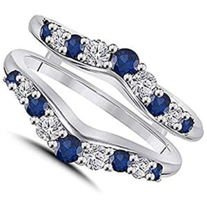 intershine round cut white & blue diamond 925 sterling silver 14k white gold fn diamond solitaire enhancer guard wrap ring for women's