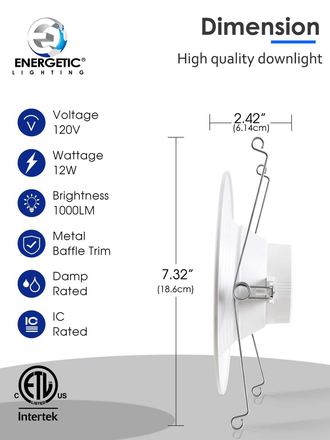 Energetic 5/6 Inch LED Recessed Lighting, 1000LM, 5000K Daylight Downlight, 12W=150W, Dimmable LED Can Light, Simple Retrofit Installation, IC & Wet Rated, FCC & ETL Listed, 12 Pack