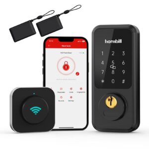 wi-fi smart deadbolt lock with touchscreen keypad, keyless entry bluetooth hornbill smart front door lock compatible with alexa, works with app, auto-lock, remotely control