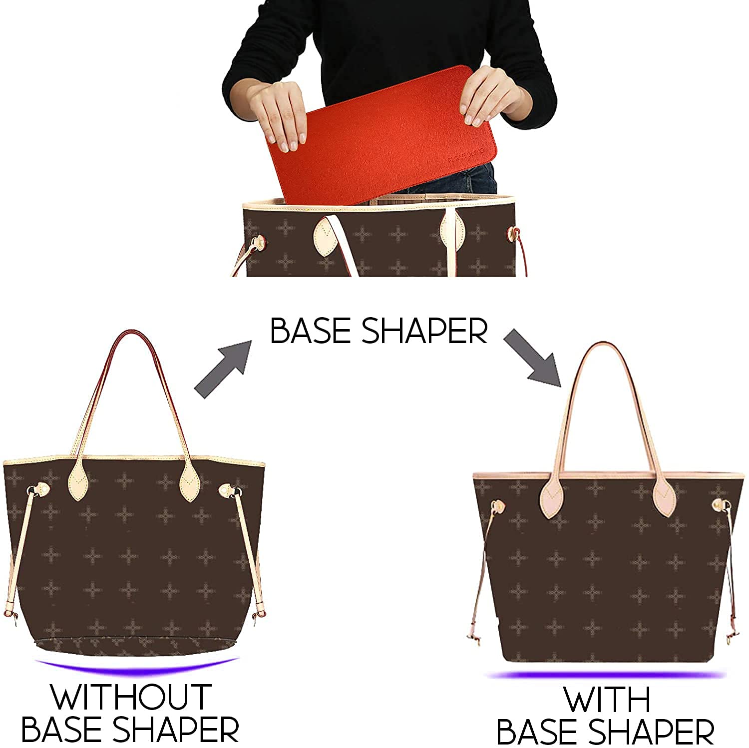 Purse Bling Base Shaper for Neverfull GM, Bag Shaper for LV Never full Bags and other LV Totes, Vegan Leather (Red, GM)