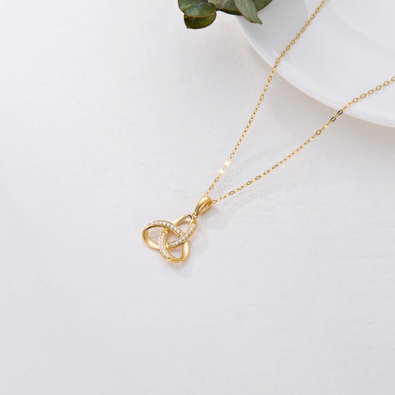 14K Solid Gold Love Knot Necklace for Women, Yellow Gold Moissanites Love Knot Pendant Anniversary Birthday Jewelry Gift for Her, Mom, Wife, 18"