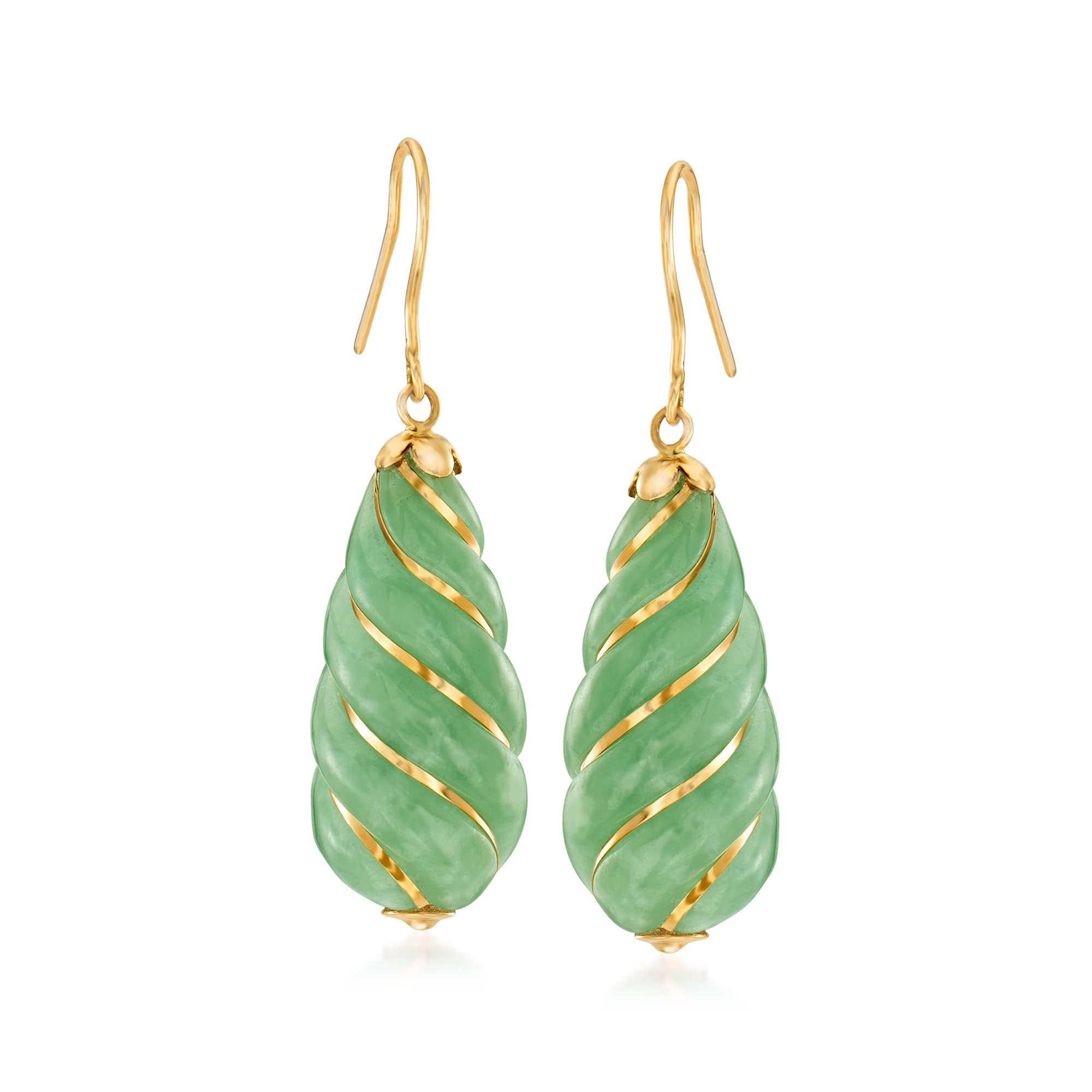 Ross-Simons Jade Drop Earrings in 14kt Yellow Gold