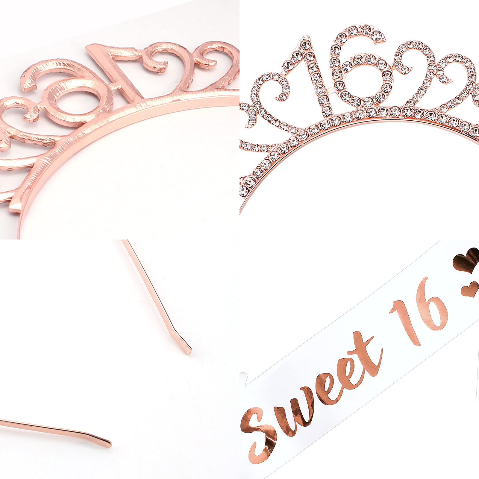 CIEHER Birthday Sash and Crown for Girls,Sweet 16 Sash & Rhinestone Tiara Set,Birthday Gifts for Girls,Tiara Girl Hair Accessories,Party Supplies Favors Decorations