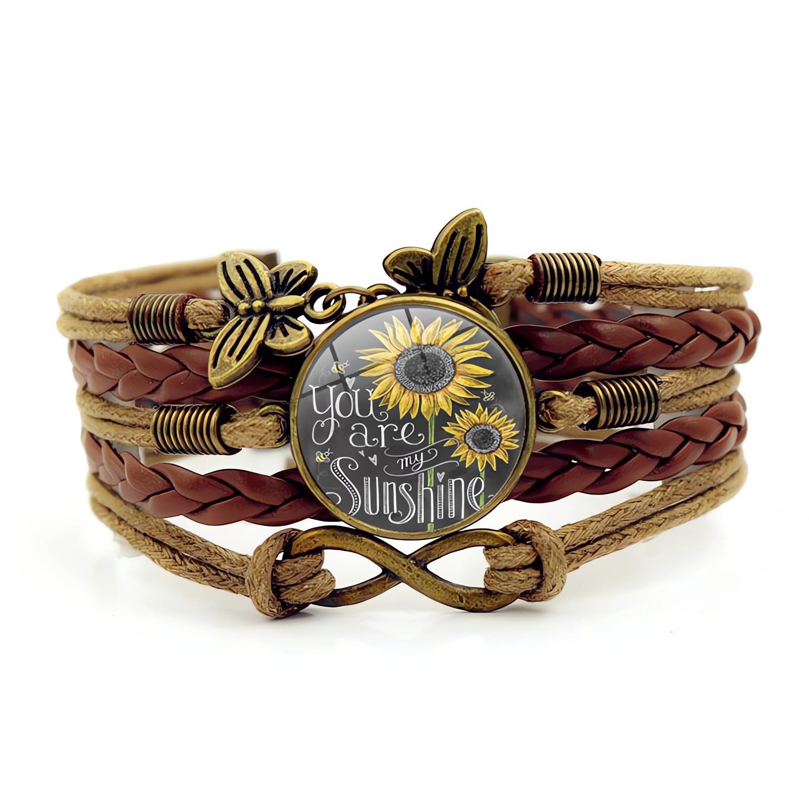 Gmamasim Home Sunflower Gifts Leather Bracelet for Women Teens You are My Sunshine Boho Mother's Day Gifts Bracelets for Mom Wife Daughter Mom Birthday Gifts Friendship Bracelets Gifts for Her